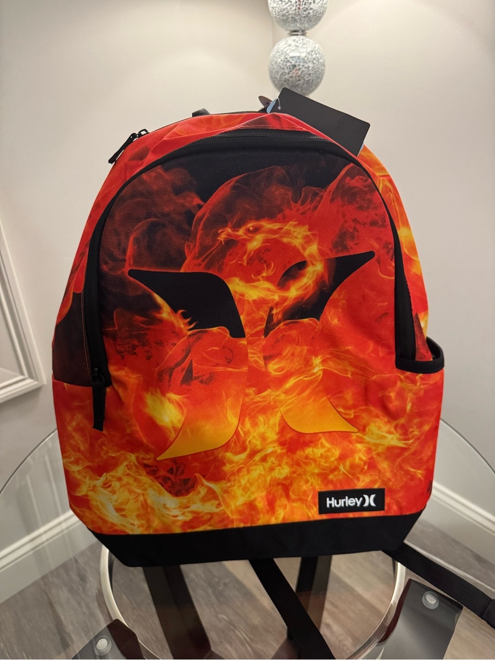 NWT Hurley Red and Black Flame Logo Backpack